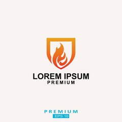 Fire shield logo design element. Fire warning sign shield. Fire flame vector illustration on white background