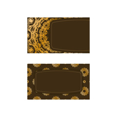 Brown business card with vintage gold pattern for your brand.