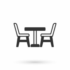 Grey Wooden table with chair icon isolated on white background. Vector