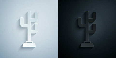 Fototapeta premium Paper cut Coat stand icon isolated on grey and black background. Paper art style. Vector