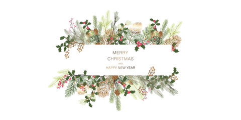 Happy Holidays,  season greeting and happy new year vector template  with Christmas element decoration 