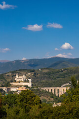 Spoleto castle with aqueduct in Umbria, Italy