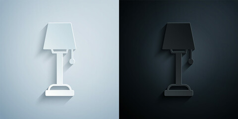 Paper cut Floor lamp icon isolated on grey and black background. Paper art style. Vector