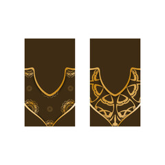 Fototapeta premium Brown business card with vintage gold pattern for your business.