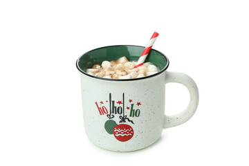 Cup of cocoa with marshmallows isolated on white background