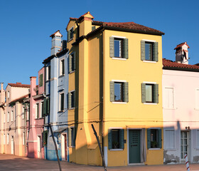 Colorful traditional houses in the Burano. Burano Island in the Venetian Lagoon, Northern Italy.