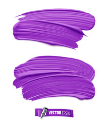 Vector realistic purple paint brush strokes on a white background.