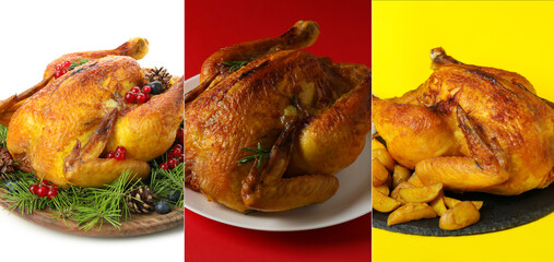 Collage of tasty food with roast turkey