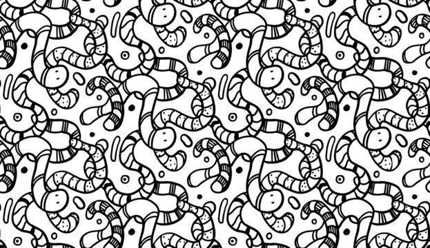 Abstract bubble-style pattern with gummy worms. Illustration on a children's theme for fabric and clothing