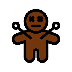 Illustration vector graphic icon of Voodoo Doll. Filled Line Style Icon. Halloween Themed Icon. Vector illustration isolated on white background. Perfect for website or application design.