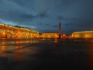 Night St. Petersburg, after the rain. The cultural capital of Russia at night.