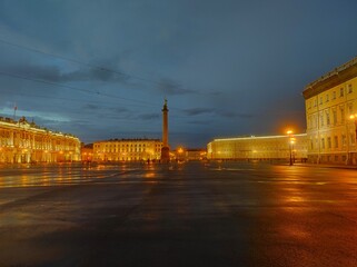 Night St. Petersburg, after the rain. The cultural capital of Russia at night.