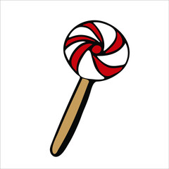 Sweet round candy in doodle style. Hand-drawn decorations. Vector illustration.