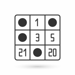Grey Bingo card with lucky numbers icon isolated on white background. Vector