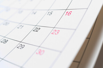 Empty weekday and weekend dates on the desk calendar