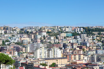 Panoramic view of the Posillipo and Chiaia districts along the Gulf of Naples in Naples, Italy