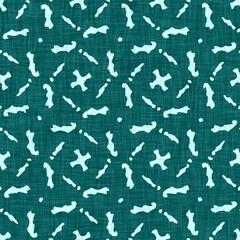Aegean teal mottled rustic circle linen texture background. Summer dotted coastal living style. Light turquoise blue cloth effect textile seamless pattern. Washed out beach cottage fabric material. 