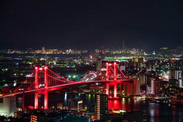 Fototapeta na wymiar 高塔山展望台から見る美しい北九州市の都市夜景
