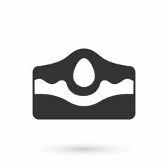 Grey Acne icon isolated on white background. Inflamed pimple on the skin. The sebum in the clogged pore promotes the growth of a bacteria. Vector