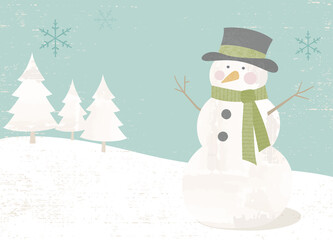 Textured vintage snowman in a cut paper style
