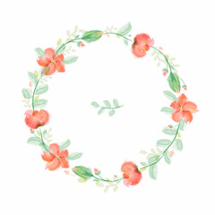 wreath, round frame from red flowers. Vector imitation of watercolor, hand drawing.