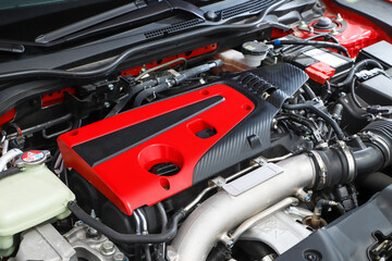 Fototapeta premium Close-up shot of a no brand car engine.