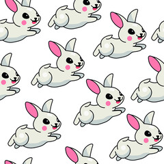 Cute white easter rabbits, vector seamless pattern isolated on bright backgroud. Concept for wallpaper, print. cards