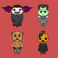 illustration of cute characters from halloween event
