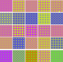 25 Universal different geometric seamless patterns. Endless vector texture can be used for wrapping wallpaper, pattern fills, web background,surface textures. Set of colorful ornaments 