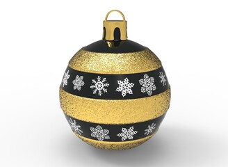 Christmas tree toys on a white background. Christmas decorations. 3d-rendering