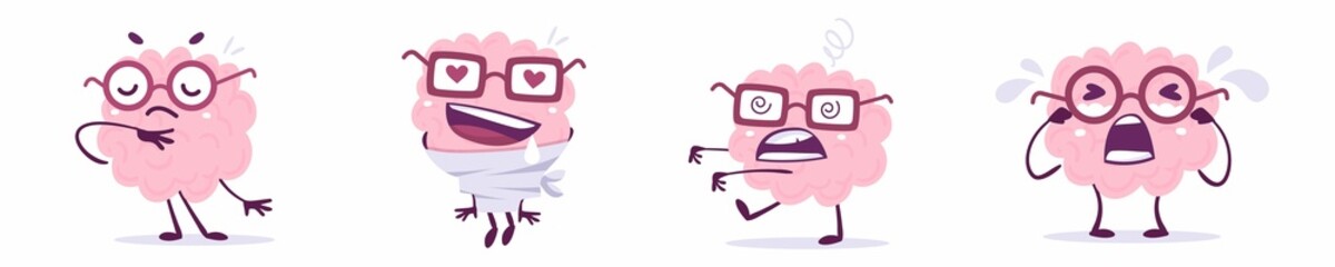 Vector set of creative illustration of emotional pink brain in g