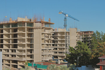 Construction of multi-story building. Adler, Sochi, Russia