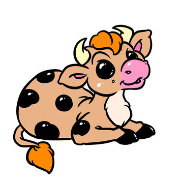 Little cow character lies rest illustration cartoon