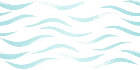 Fototapete Malen und Zeichnen von Linien Nahtloses Wellenmuster, handgezeichneter Wassermeer-Vektorhintergrund. Wasserfarbener, gewellter Strandpinselstrich, lockige Grunge-Farblinien, modernes Design