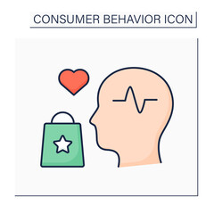 Impulse buying color icon.Unplanned decision about purchases. Tendency to buy unplanned goods and services. Shopaholism. Consumer behavior concept. Isolated vector illustration 