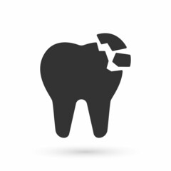 Grey Broken tooth icon isolated on white background. Dental problem icon. Dental care symbol. Vector
