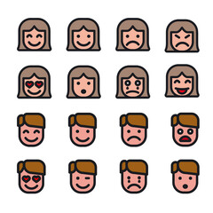 illustration of the female and male  emoticons set icons on the white background
