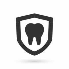 Grey Dental protection icon isolated on white background. Tooth on shield logo. Vector
