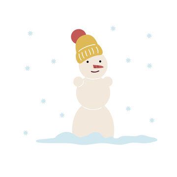 snowman wearing yellow hat in snow clip art preview