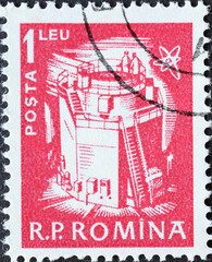 Romania - Circa 1960: a postage stamp printed in the Romania showing a Nuclear Reactor
