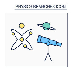 Astrophysics color icon. Space science. Physics and chemistry laws to explain birth, life and death of stars, planets, galaxies. Physical branches concept. Isolated vector illustration © Antstudio