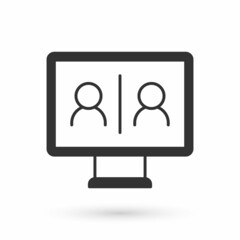 Grey Video chat conference icon isolated on white background. Online meeting work form home. Remote project management. Vector