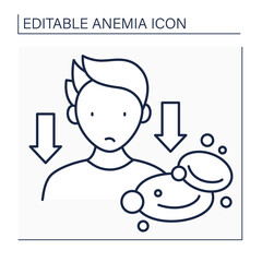 Anemia line icon. Low hemoglobin. Blood disease symptoms. Health protection concept. Isolated vector illustration. Editable stroke - obrazy, fototapety, plakaty