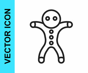 Black line Holiday gingerbread man cookie icon isolated on white background. Cookie in shape of man with icing. Vector