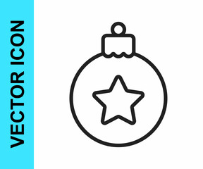 Obraz premium Black line Christmas ball icon isolated on white background. Merry Christmas and Happy New Year. Vector