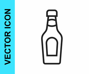 Black line Champagne bottle icon isolated on white background. Merry Christmas and Happy New Year. Vector