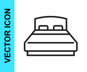 Black line Big bed for two or one person icon isolated on white background. Vector