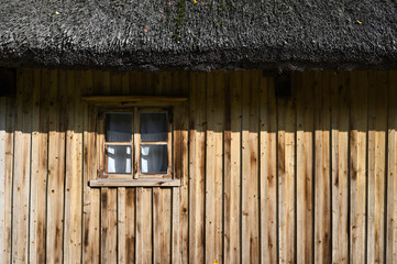 Wooden fishermans house close-up in Smiltyne, Lithuania