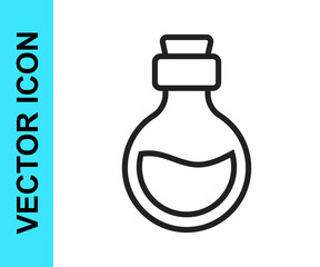 Black line Glass bottle with magic elixir icon isolated on white background. Computer game asset. Vector