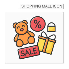 Toy shop glyph icon. Sale goods for children. Teddy Bear on discount. Perfect present. Shopping mall concept. Isolated vector illustration